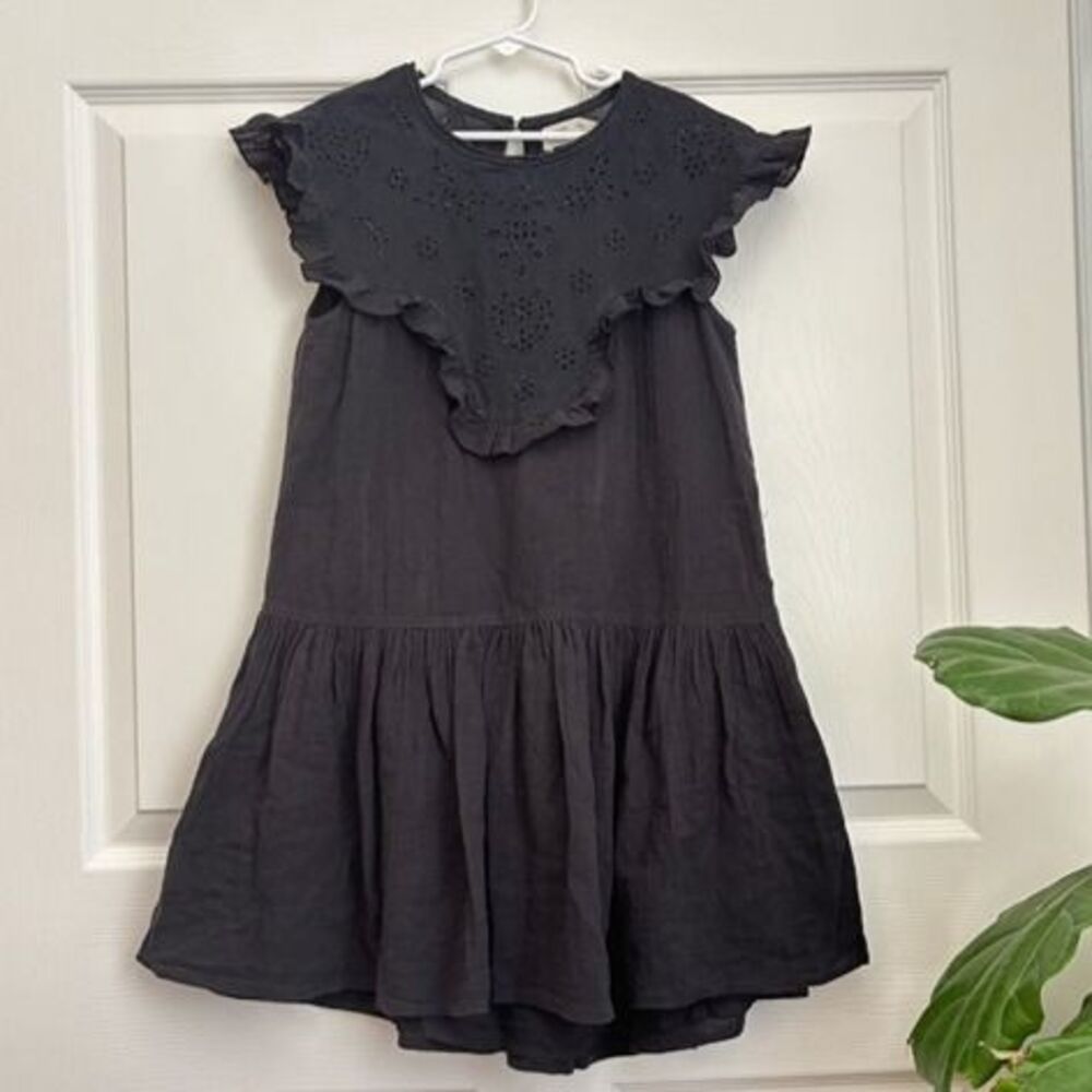 Zara Kids Girls Dress 8Y Black embroidered short-sleeve flare dress